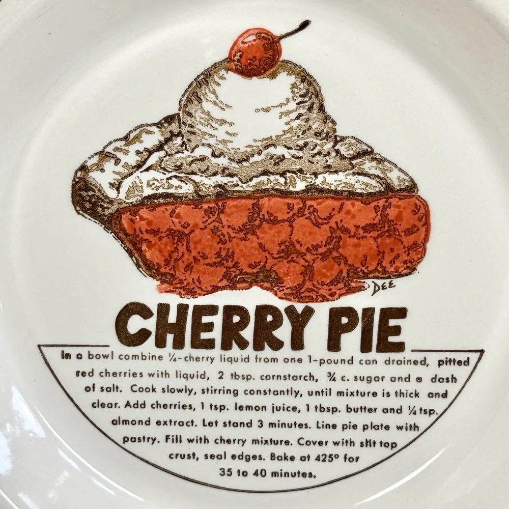 Vintage Cherry Pie Recipe Pie Plate DEE Signed 10.25